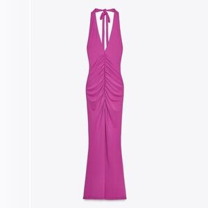 Zara Halter Ruched Maxi Dress Violet Purple New with Tags Large